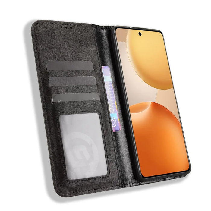 For Realme P4 Pro 5G Leather Case Wallet Stand Retro Texture Phone Cover - Black - 6