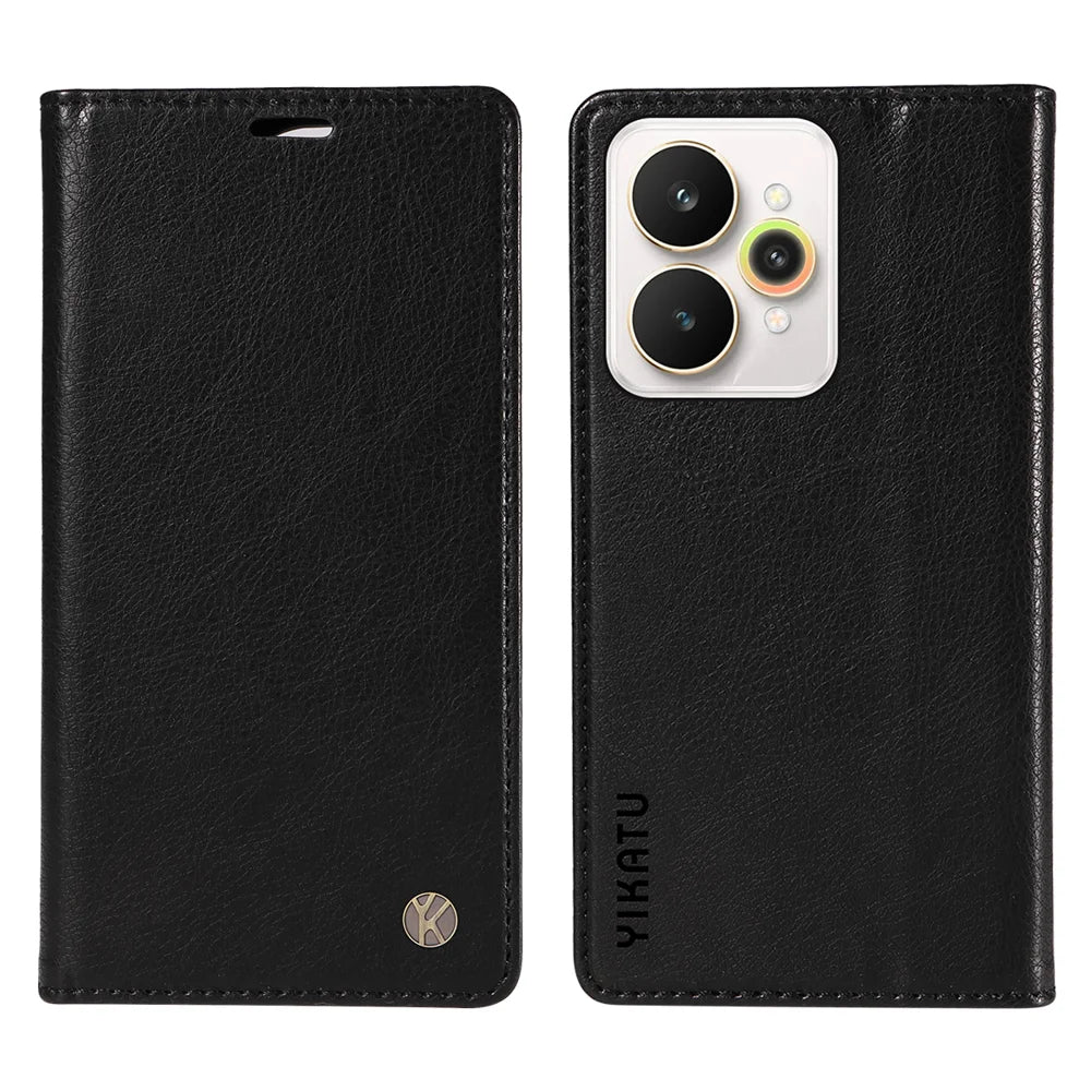 YIKATU For Realme 15 Pro 5G / Realme 15 5G Wallet Case  YK-006 Magnetic Closure Leather Phone Cover Litchi Texture - Black - 1