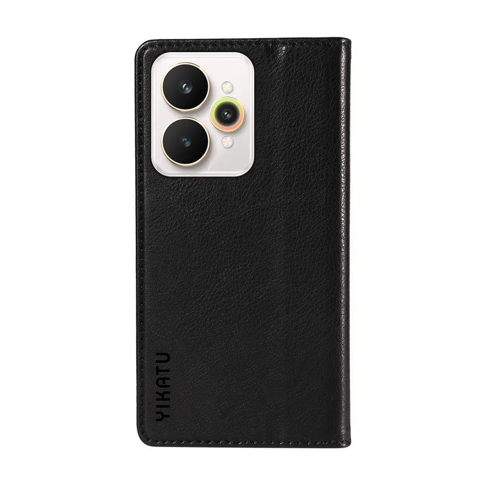 YIKATU For Realme 15 Pro 5G / Realme 15 5G Wallet Case  YK-006 Magnetic Closure Leather Phone Cover Litchi Texture - Black - 7