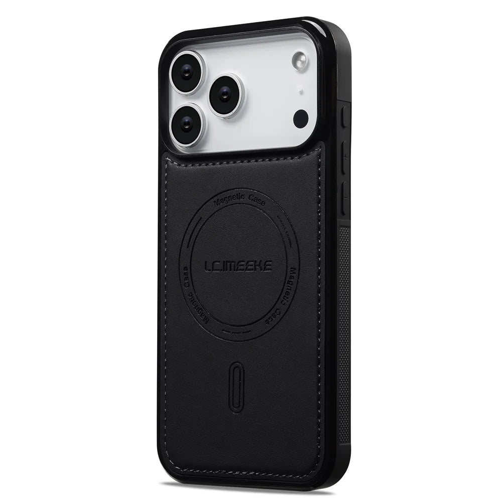 LC.IMEEKE L6 For iPhone 17 Pro Max Case PU Leather Coated PC TPU Phone Cover Compatible with MagSafe - - Black - 3