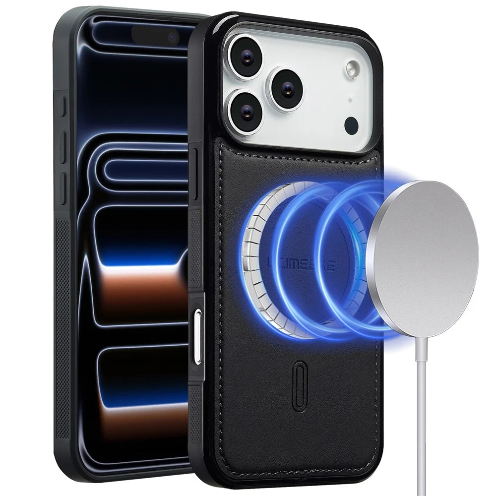 LC.IMEEKE L6 For iPhone 17 Pro Case PU Leather Coated PC TPU Phone Cover Compatible with MagSafe - Black - 1