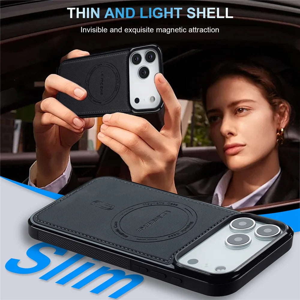 LC.IMEEKE L6 For iPhone 17 Pro Case PU Leather Coated PC TPU Phone Cover Compatible with MagSafe - Black - 6