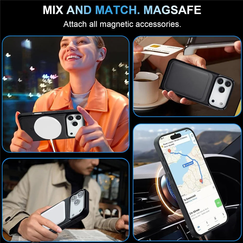 LC.IMEEKE L6 For iPhone 17 Pro Case PU Leather Coated PC TPU Phone Cover Compatible with MagSafe - Black - 7
