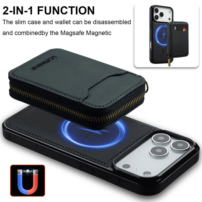 LC.IMEEKE L6 For iPhone 18 Pro / 17 Pro Magnetic Case Detachable Zipper Wallet Leather Coated PC + TPU Phone Cover - Black - 5