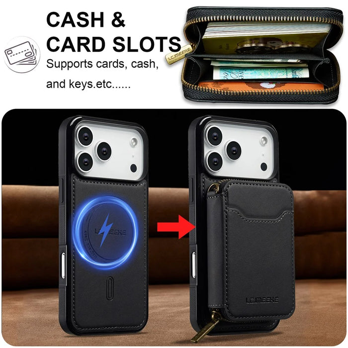 LC.IMEEKE L6 For iPhone 18 Pro / 17 Pro Magnetic Case Detachable Zipper Wallet Leather Coated PC + TPU Phone Cover - Black - 6