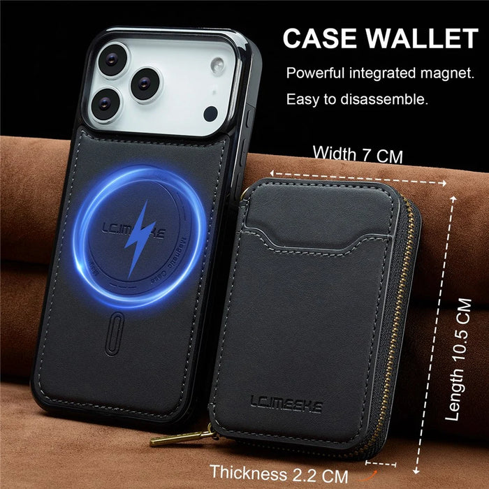LC.IMEEKE L6 For iPhone 18 Pro / 17 Pro Magnetic Case Detachable Zipper Wallet Leather Coated PC + TPU Phone Cover - Black - 7