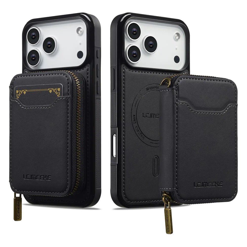 LC.IMEEKE L6 For iPhone 18 Pro Max / 17 Pro Max Magnetic Case Detachable Zipper Wallet Leather Coated PC + TPU Phone Cover - Black - 2