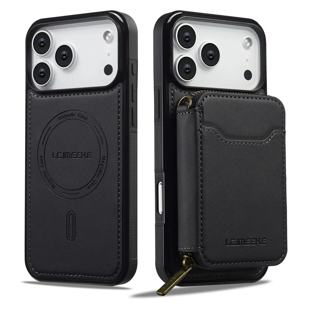 LC.IMEEKE L6 For iPhone 18 Pro Max / 17 Pro Max Magnetic Case Detachable Zipper Wallet Leather Coated PC + TPU Phone Cover - Black - 3