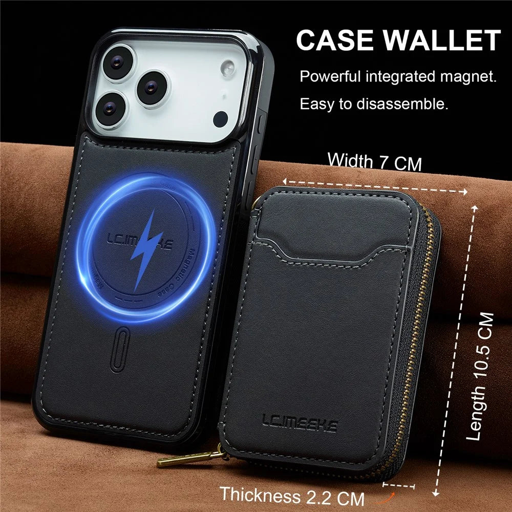 LC.IMEEKE L6 For iPhone 18 Pro Max / 17 Pro Max Magnetic Case Detachable Zipper Wallet Leather Coated PC + TPU Phone Cover - Black - 7