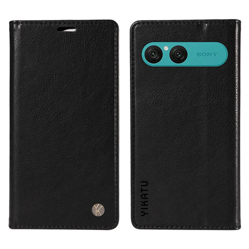 YIKATU For Sony Xperia 10 VII Wallet Case  YK-006 Magnetic Closure Leather Phone Cover Litchi Texture - Black - 1