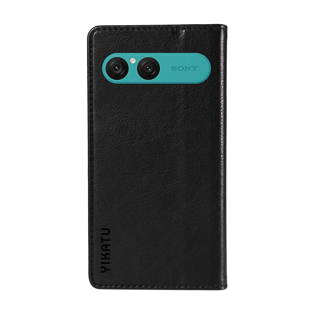 YIKATU For Sony Xperia 10 VII Wallet Case  YK-006 Magnetic Closure Leather Phone Cover Litchi Texture - Black - 7