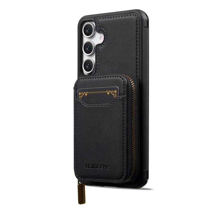 LC.IMEEKE L6 For Samsung Galaxy S25 FE Magnetic Case Detachable Zipper Wallet Leather Coated PC + TPU Phone Cover - Black - 2