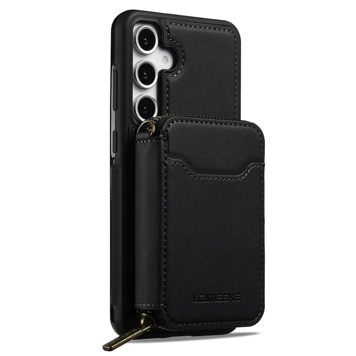 LC.IMEEKE L6 For Samsung Galaxy S25 FE Magnetic Case Detachable Zipper Wallet Leather Coated PC + TPU Phone Cover - Black - 3