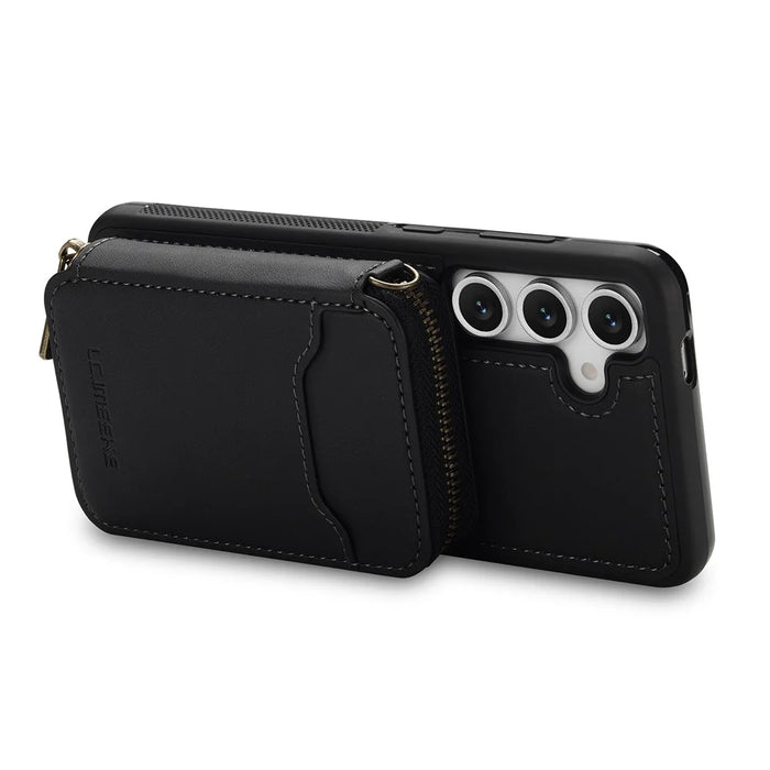 LC.IMEEKE L6 For Samsung Galaxy S25 FE Magnetic Case Detachable Zipper Wallet Leather Coated PC + TPU Phone Cover - Black - 4