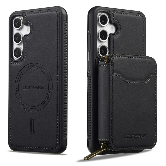 LC.IMEEKE L6 For Samsung Galaxy S25 FE Magnetic Case Detachable Zipper Wallet Leather Coated PC + TPU Phone Cover - Black - 5