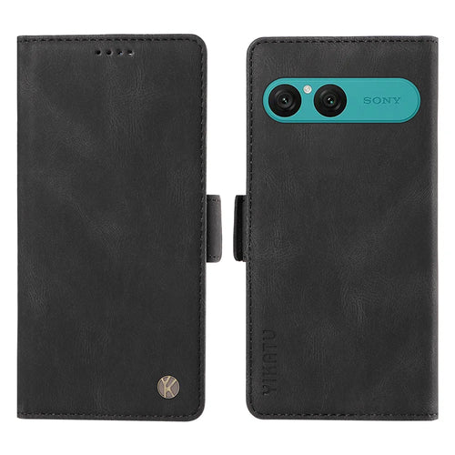 YIKATU For Sony Xperia 10 VII Leather Case  YK-005 Skin-touch Feeling Wallet Phone Cover - Black - 1