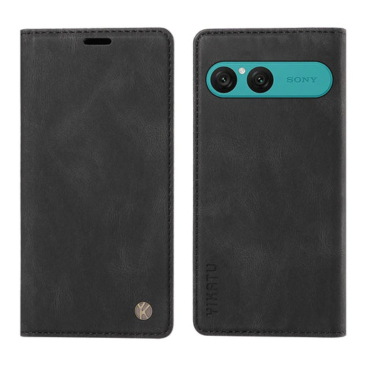 YIKATU For Sony Xperia 10 VII Leather Cover  YK-004 Skin-Touch Wallet Phone Cases - Black - 1