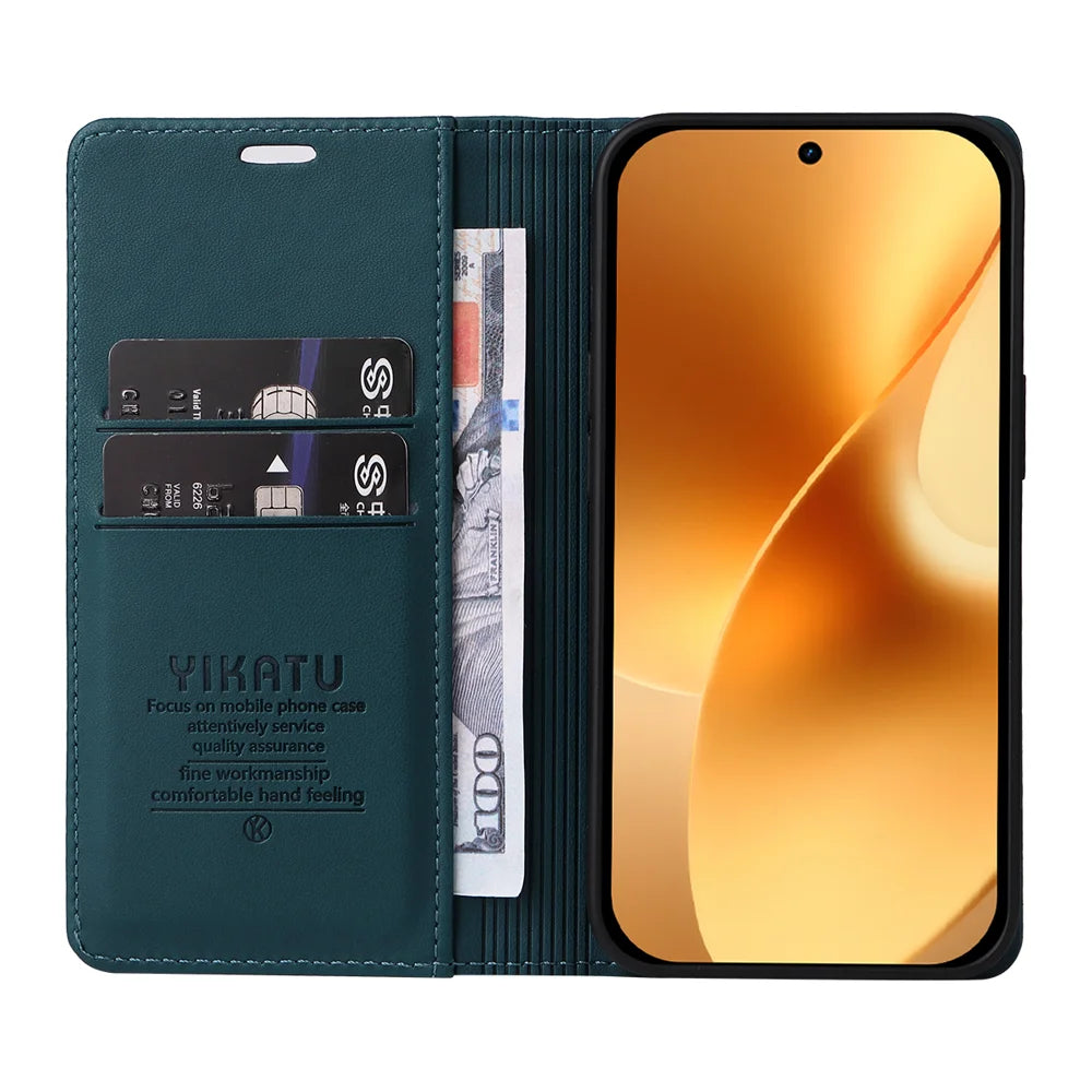 YIKATU For Realme 15 Pro 5G / Realme 15 5G Phone Cases  Magnetic Closure PU Leather Mobile Cover - Green - 2