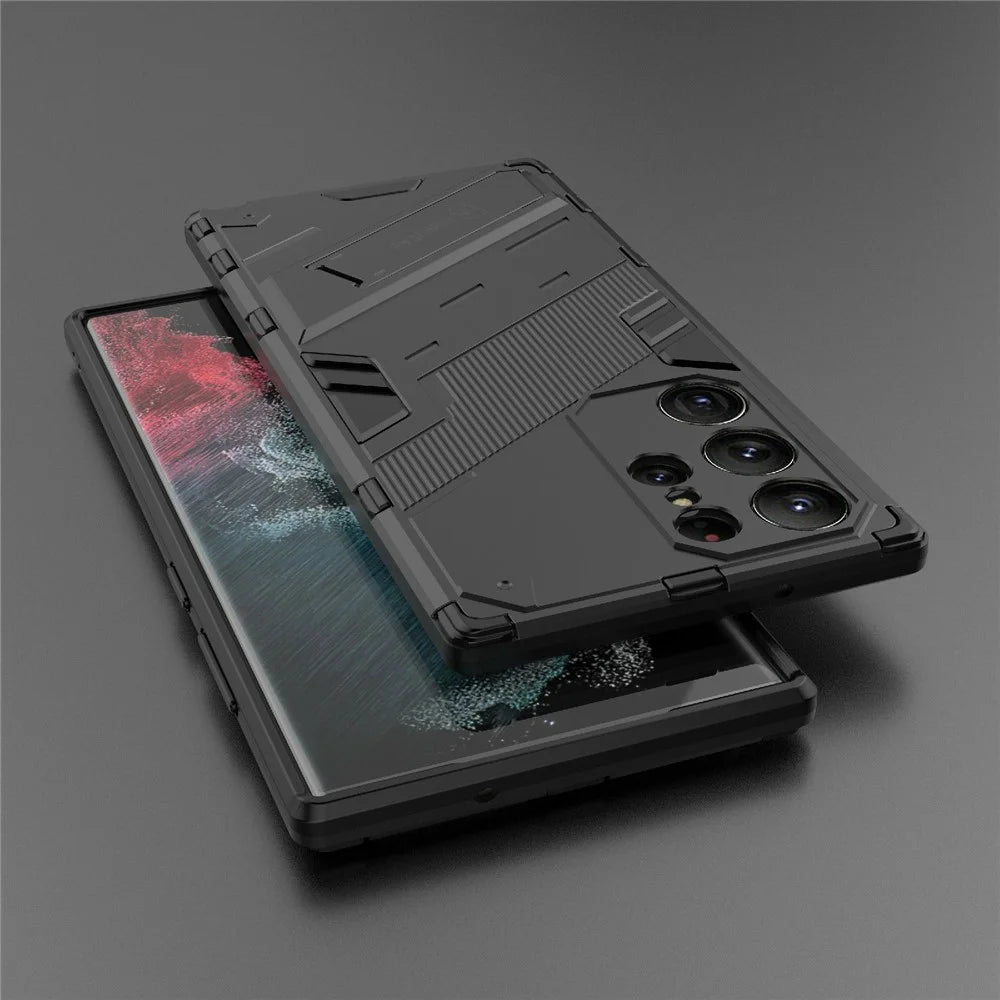 Kickstand Phone Case for Samsung Galaxy S23 Ultra, Drop-proof Hybrid PC + TPU Protective Cover - Black - 6