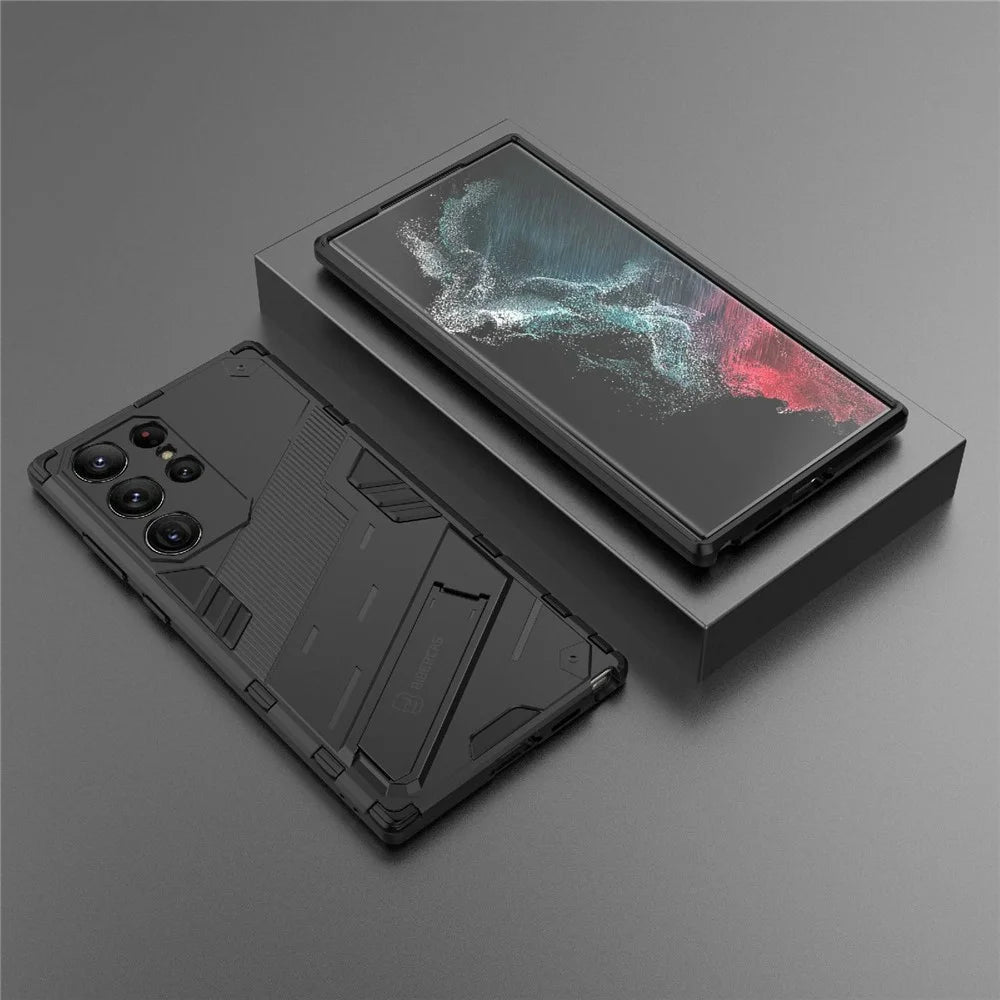 Kickstand Phone Case for Samsung Galaxy S23 Ultra, Drop-proof Hybrid PC + TPU Protective Cover - Black - 7