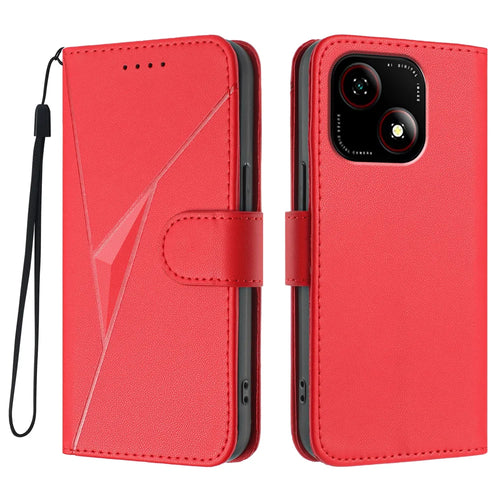 For ZTE Blade A35e (Global) Case Triangle Imprint Leather Phone Cover with Lanyard - Red - 1
