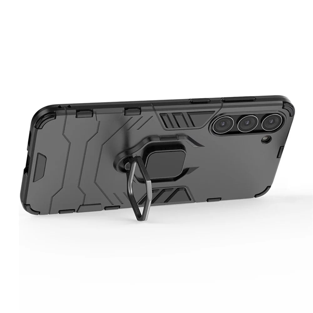 For Samsung Galaxy S23 Ring Holder Kickstand Hard PC Soft TPU Hybrid Case Anti-drop Protection Phone Cover - Black - 3