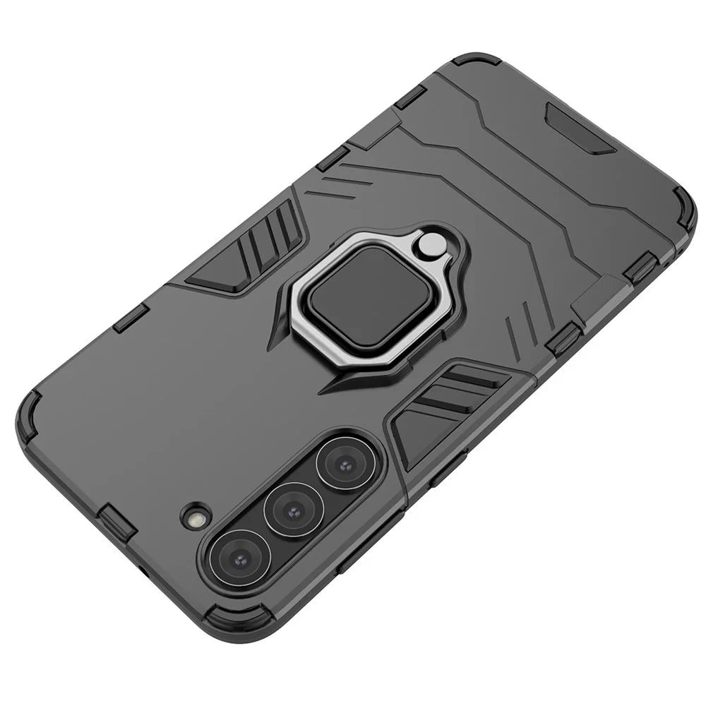 For Samsung Galaxy S23 Ring Holder Kickstand Hard PC Soft TPU Hybrid Case Anti-drop Protection Phone Cover - Black - 5