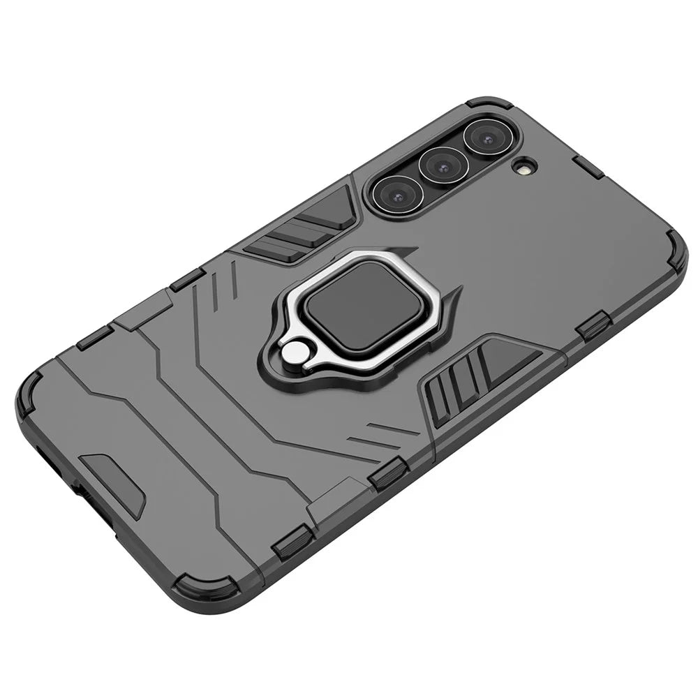 For Samsung Galaxy S23 Ring Holder Kickstand Hard PC Soft TPU Hybrid Case Anti-drop Protection Phone Cover - Black - 6