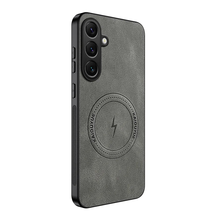 WANLONFENG For Samsung Galaxy S24 Magnetic Case  SD1 Series Nappa Texture PC TPU Phone Cover - Grey - 1