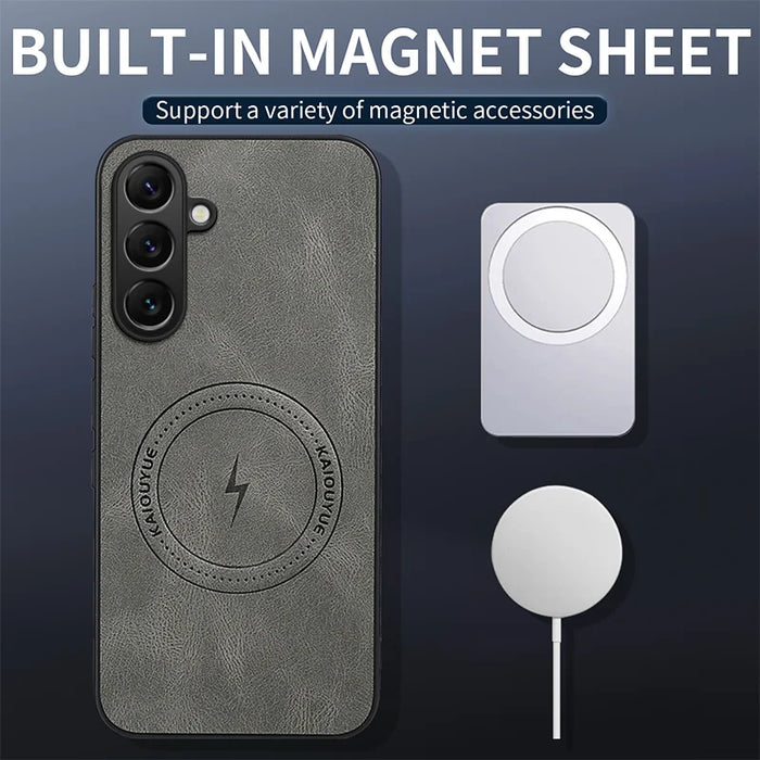 WANLONFENG For Samsung Galaxy S24 Magnetic Case  SD1 Series Nappa Texture PC TPU Phone Cover - Grey - 2