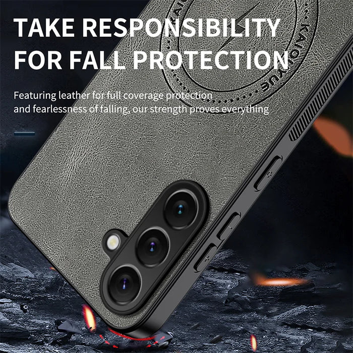 WANLONFENG For Samsung Galaxy S24 Magnetic Case  SD1 Series Nappa Texture PC TPU Phone Cover - Grey - 4