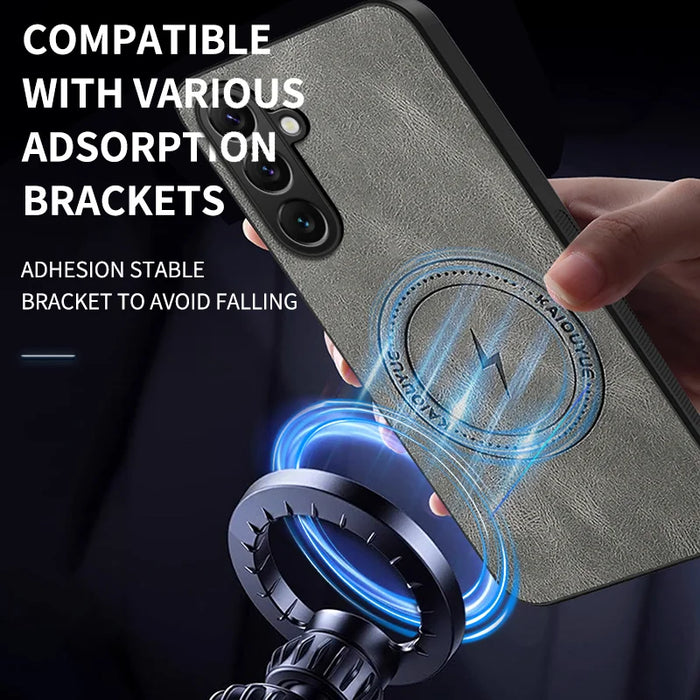 WANLONFENG For Samsung Galaxy S24 Magnetic Case  SD1 Series Nappa Texture PC TPU Phone Cover - Grey - 6