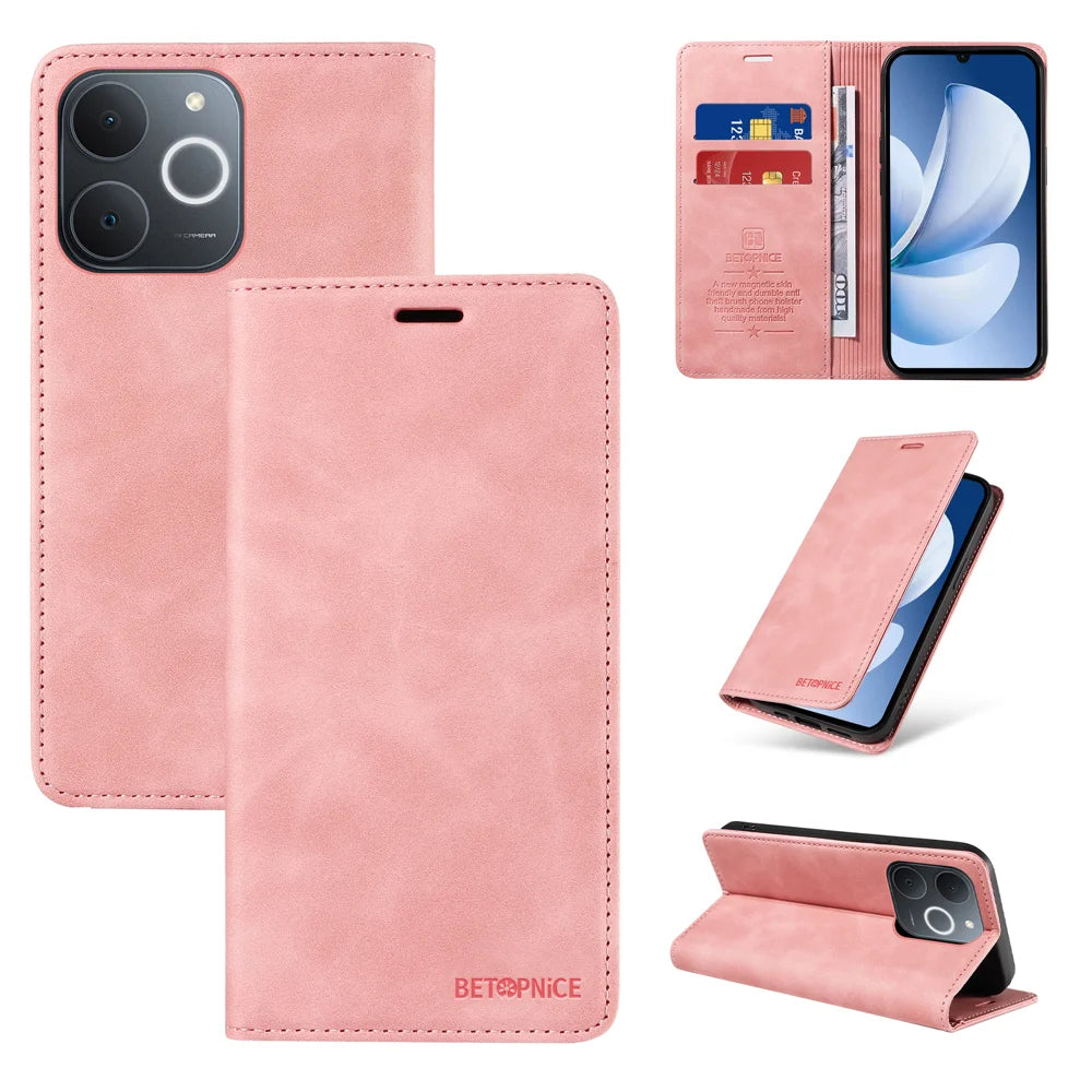 BETOPNICE For Realme C71 4G (India) Case  Magnetic Closure RFID Blocking Wallet Stand Leather Phone Cover - Pink - 3