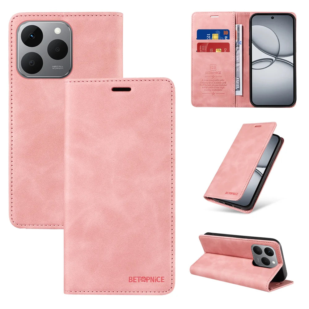 BETOPNICE For Realme 15T 5G Case  Magnetic Closure RFID Blocking Wallet Stand Leather Phone Cover - Pink - 3