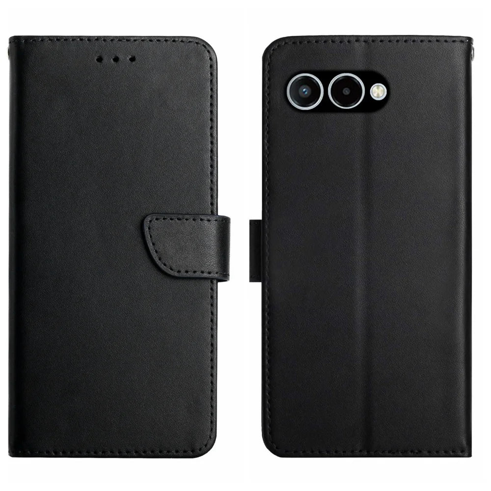 For T-Mobile T Phone 3 / T-Mobile REVVL 8 Case Genuine Cow Leather Phone Cover Nappa Texture - Black - 1