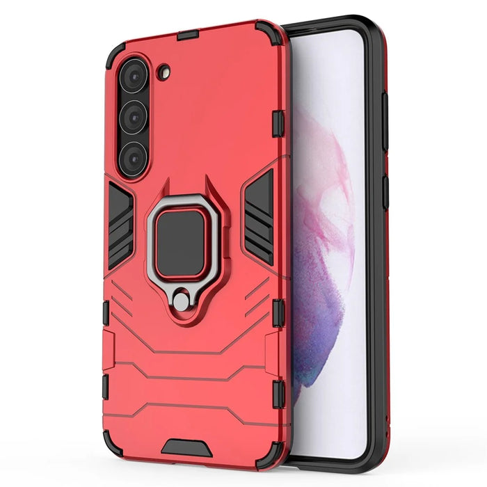 For Samsung Galaxy S23+ Ring Holder Kickstand Phone Case PC + TPU Dual Layer Protection Shockproof Cover - Red - 1