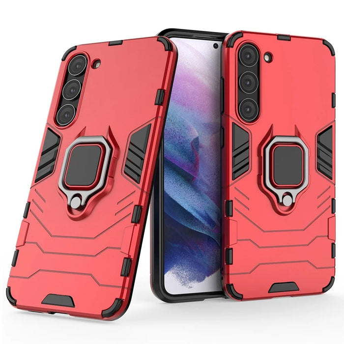 For Samsung Galaxy S23+ Ring Holder Kickstand Phone Case PC + TPU Dual Layer Protection Shockproof Cover - Red - 2