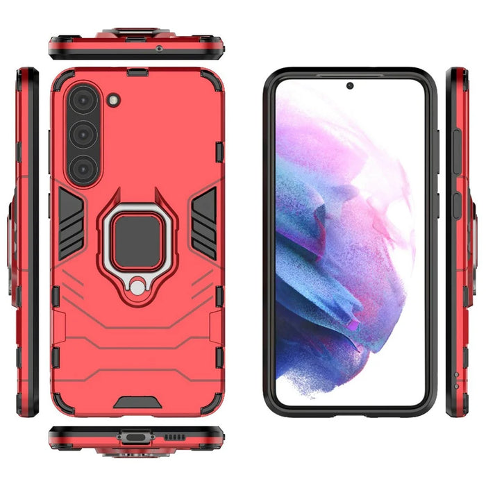 For Samsung Galaxy S23+ Ring Holder Kickstand Phone Case PC + TPU Dual Layer Protection Shockproof Cover - Red - 5