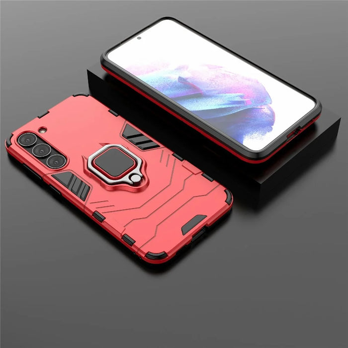 For Samsung Galaxy S23+ Ring Holder Kickstand Phone Case PC + TPU Dual Layer Protection Shockproof Cover - Red - 6