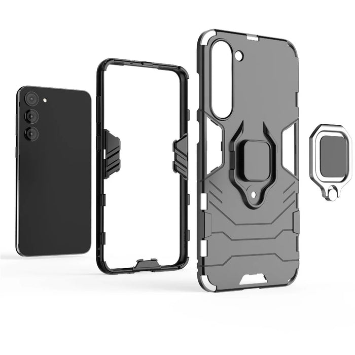 For Samsung Galaxy S23+ Ring Holder Kickstand Phone Case PC + TPU Dual Layer Protection Shockproof Cover - Red - 7