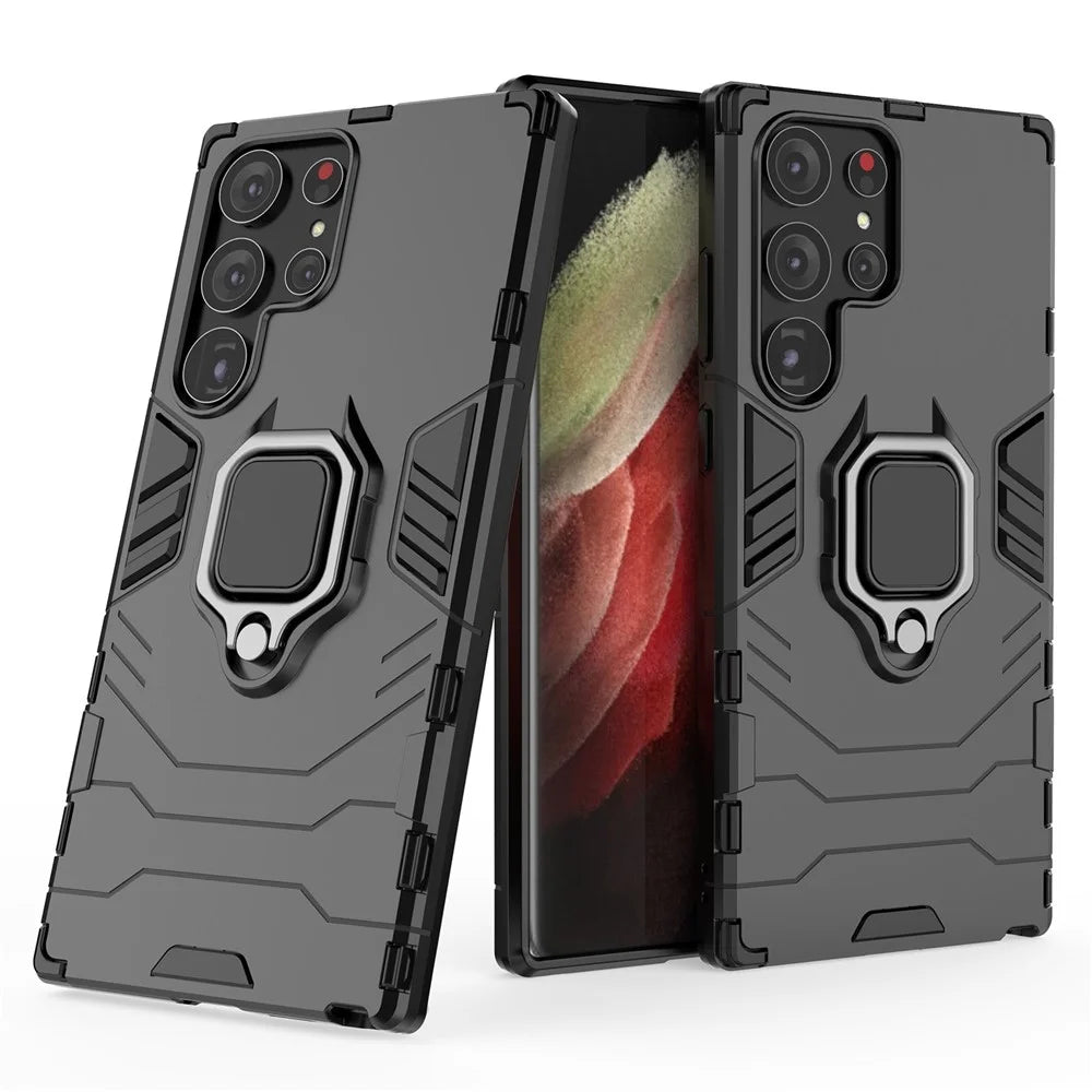 Anti-scratch Phone Case For Samsung Galaxy S23 Ultra, Ring Holder Kickstand Protective Phone Cover - Black - 2