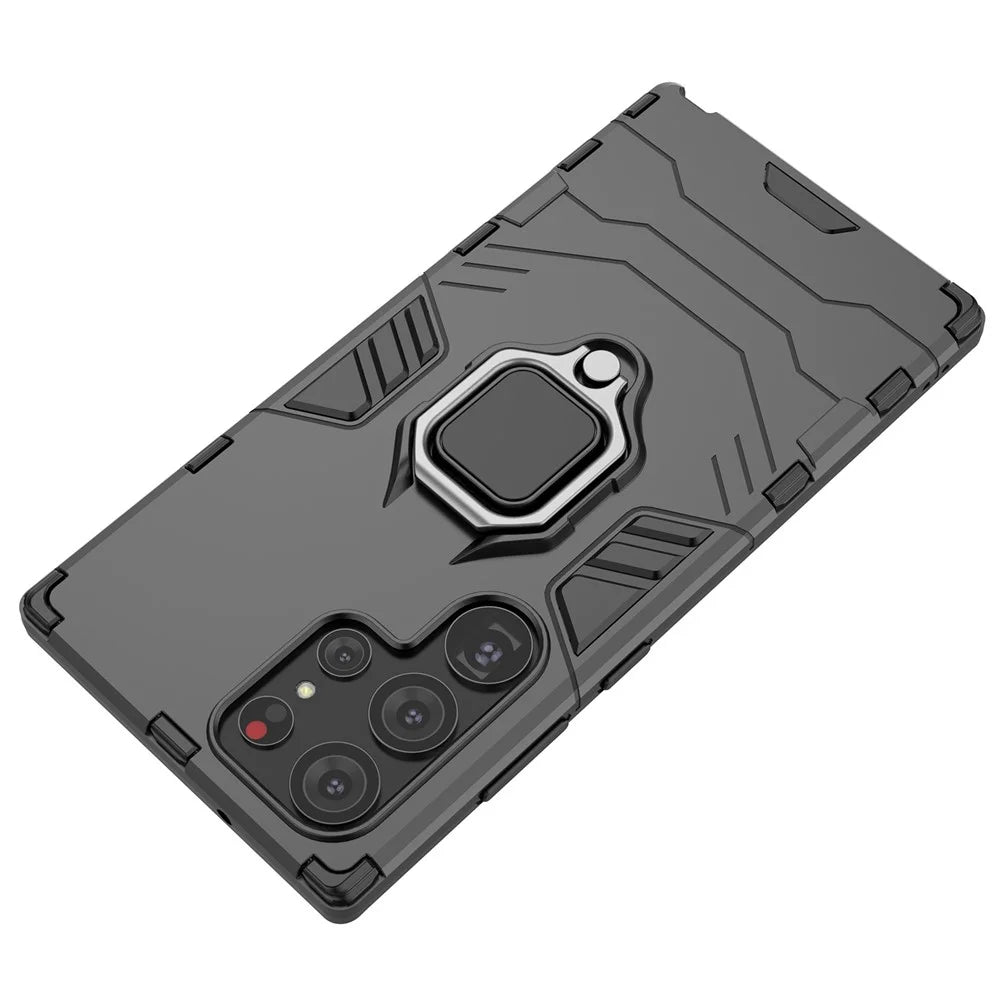 Anti-scratch Phone Case For Samsung Galaxy S23 Ultra, Ring Holder Kickstand Protective Phone Cover - Black - 4