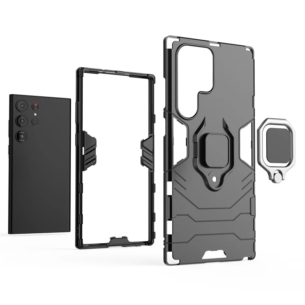 Anti-scratch Phone Case For Samsung Galaxy S23 Ultra, Ring Holder Kickstand Protective Phone Cover - Black - 6