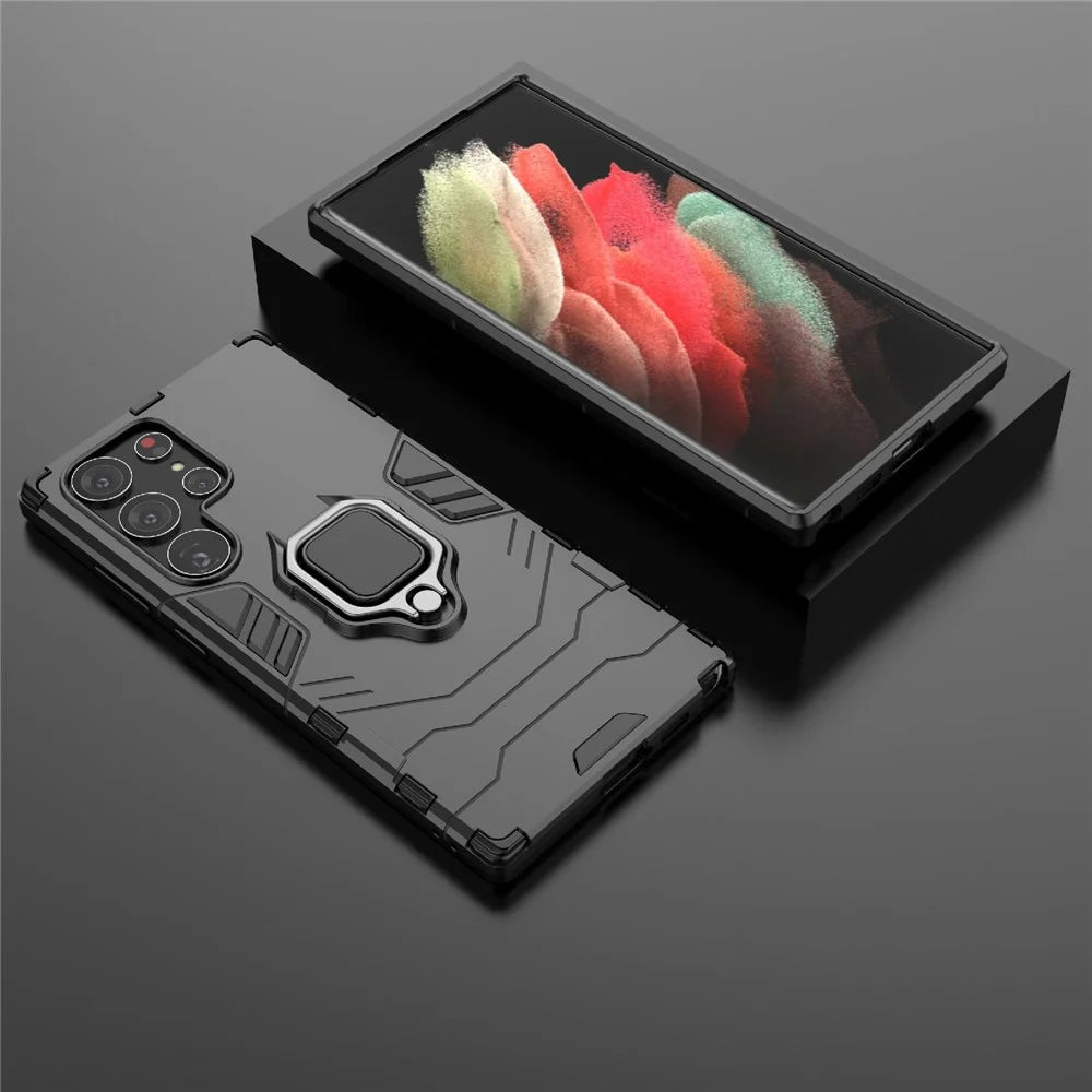 Anti-scratch Phone Case For Samsung Galaxy S23 Ultra, Ring Holder Kickstand Protective Phone Cover - Black - 7