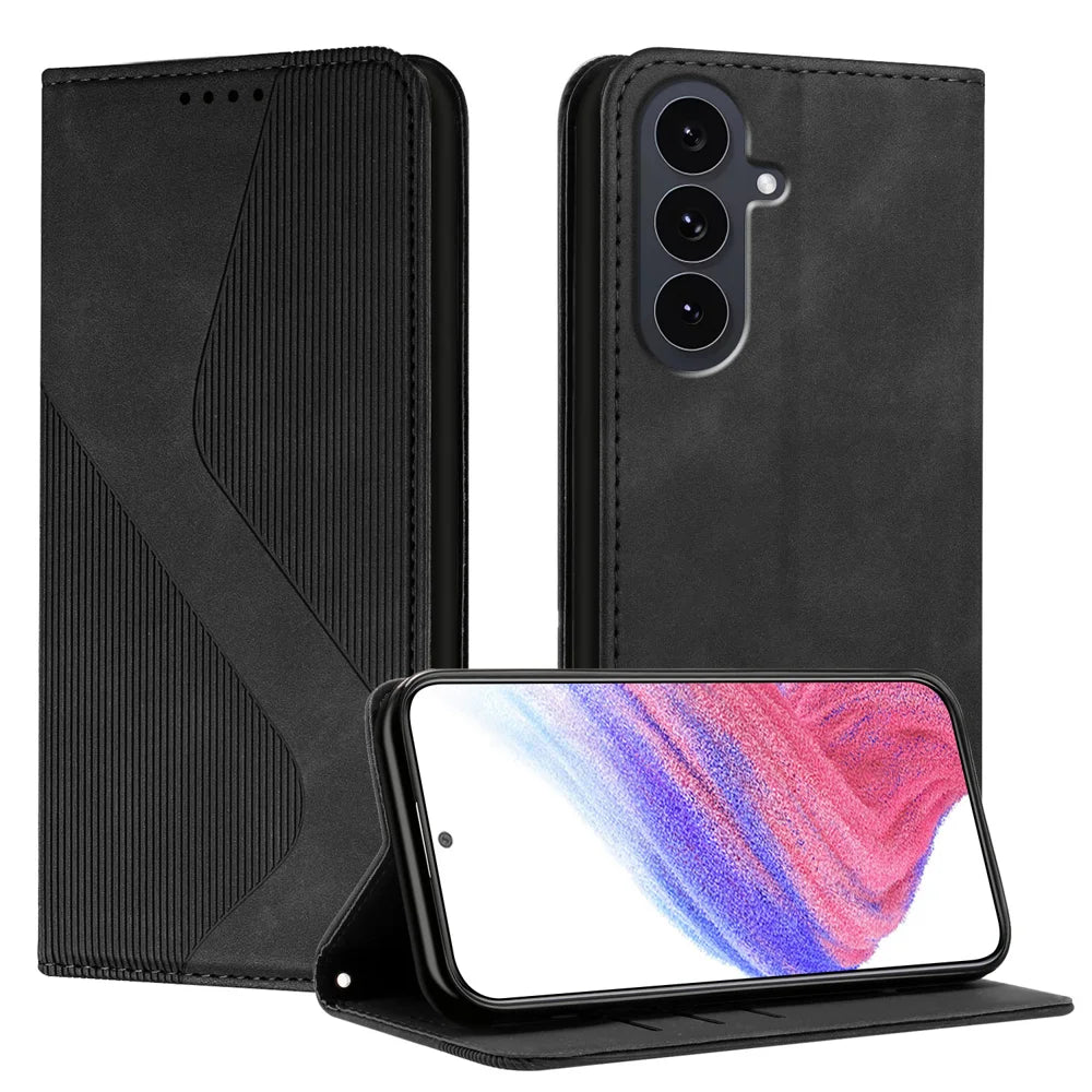 For Samsung Galaxy A18 5G / A18 4G / A17 5G / A17 4G / A26 5G Phone Cover Skin-touch Feel Leather Wallet Case with Stand - Black - 1