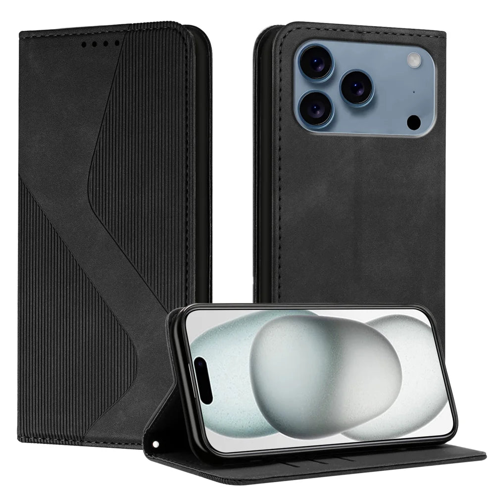 For iPhone 18 Pro Max / 17 Pro Max Phone Cover Skin-touch Feel Leather Wallet Case with Stand - Black - 1