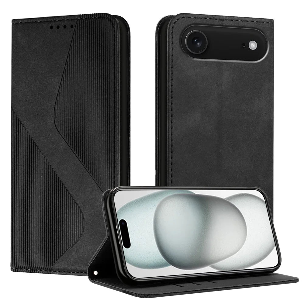 For iPhone Air Phone Cover Skin-touch Feel Leather Wallet Case with Stand - Black - 1