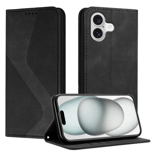 For iPhone 17 Phone Cover Skin-touch Feel Leather Wallet Case with Stand - Black - 1