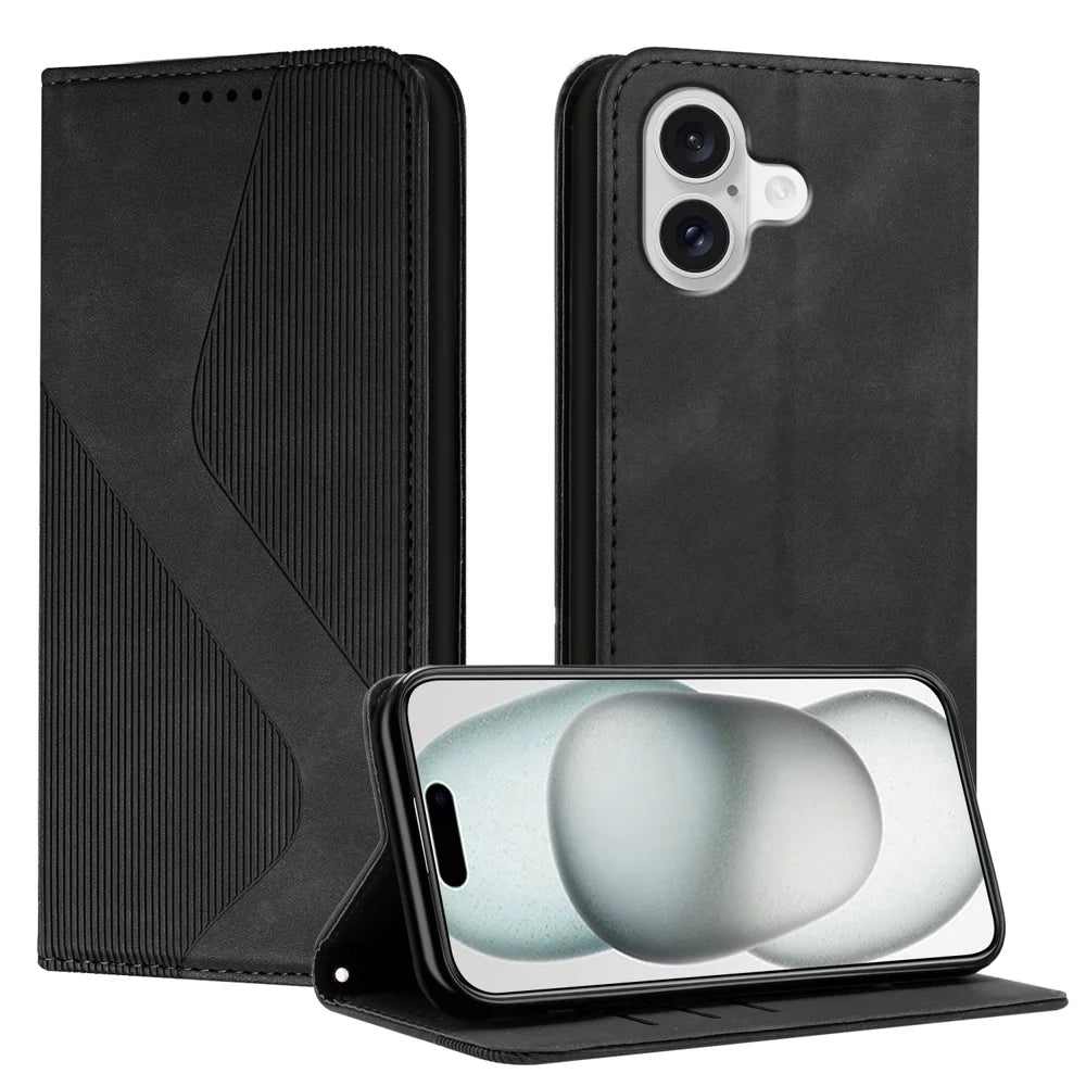 For iPhone 17 Phone Cover Skin-touch Feel Leather Wallet Case with Stand - Black - 1
