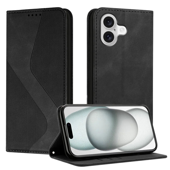 For iPhone 17 Phone Cover Skin-touch Feel Leather Wallet Case with Stand - Black - 1